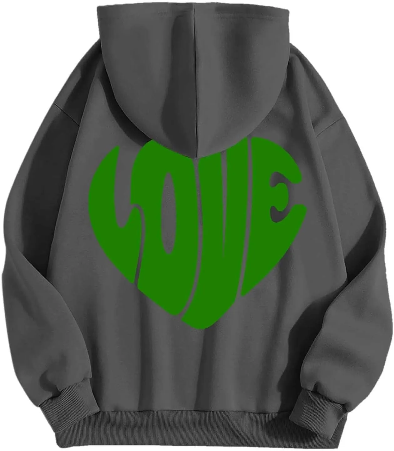 Women's Hoodies Heart Print Graphic Long Sleeve Oversized Sweatshirts Drawstring Pullover Top with Pockets
