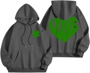 Women's Hoodies Heart Print Graphic Long Sleeve Oversized Sweatshirts Drawstring Pullover Top with Pockets