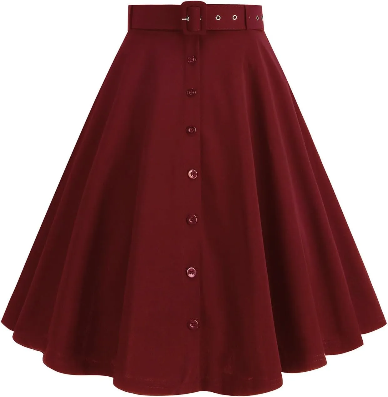 Women's Vintage Midi Skirt, Stretch High Waist A-Line Swing Skirts Elegant Prom Party Clothes with Pockets and Belts