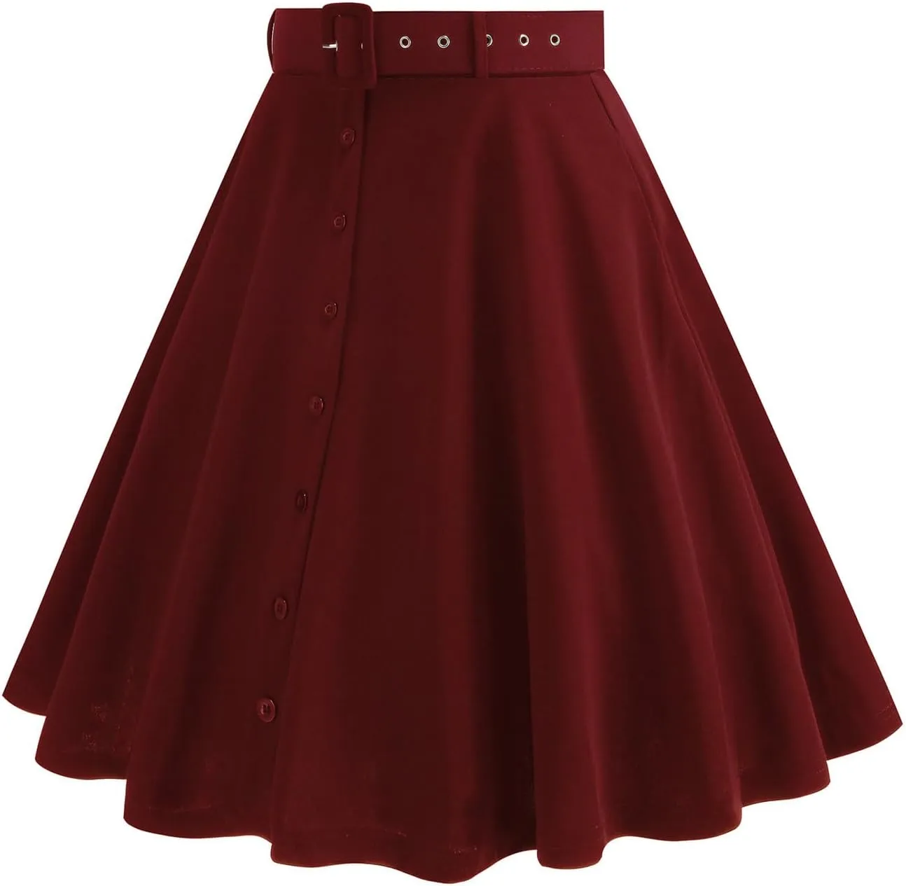 Women's Vintage Midi Skirt, Stretch High Waist A-Line Swing Skirts Elegant Prom Party Clothes with Pockets and Belts