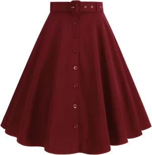 Women's Vintage Midi Skirt, Stretch High Waist A-Line Swing Skirts Elegant Prom Party Clothes with Pockets and Belts