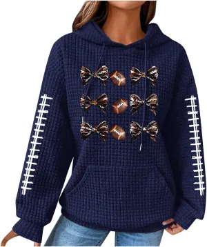 Womens Waffle Knit Hoodies Funny Football Graphic Shirt Game Day Hooded Sweatshirt Casual Pullover Tops 2025