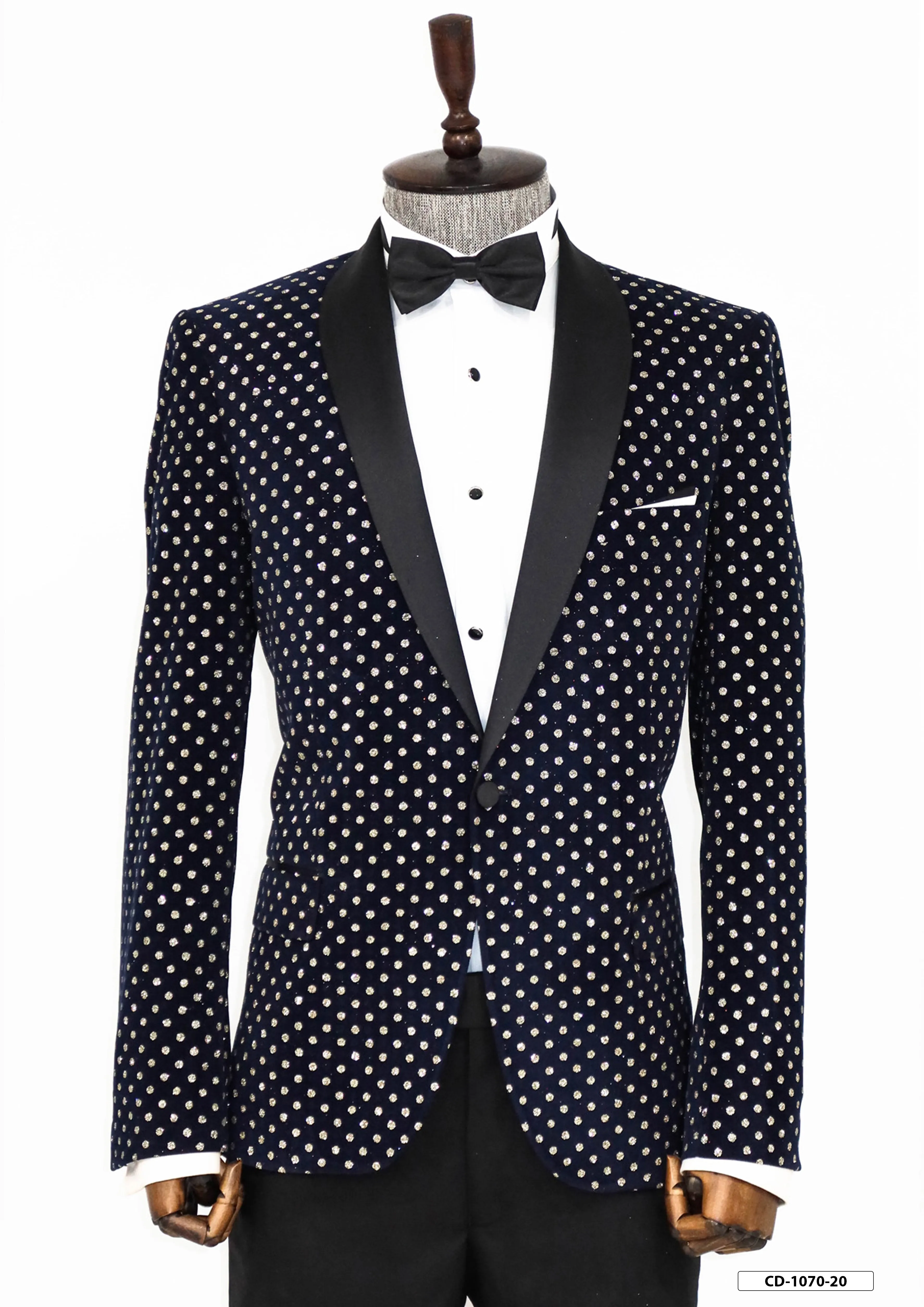WSS Dot Patterned Slim Fit Navy Blue Men Prom Blazer  - Singen