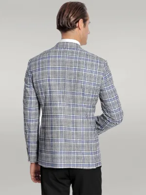 WSS Plaid Slim-Fit Blue Black Men Blazer  - Singen