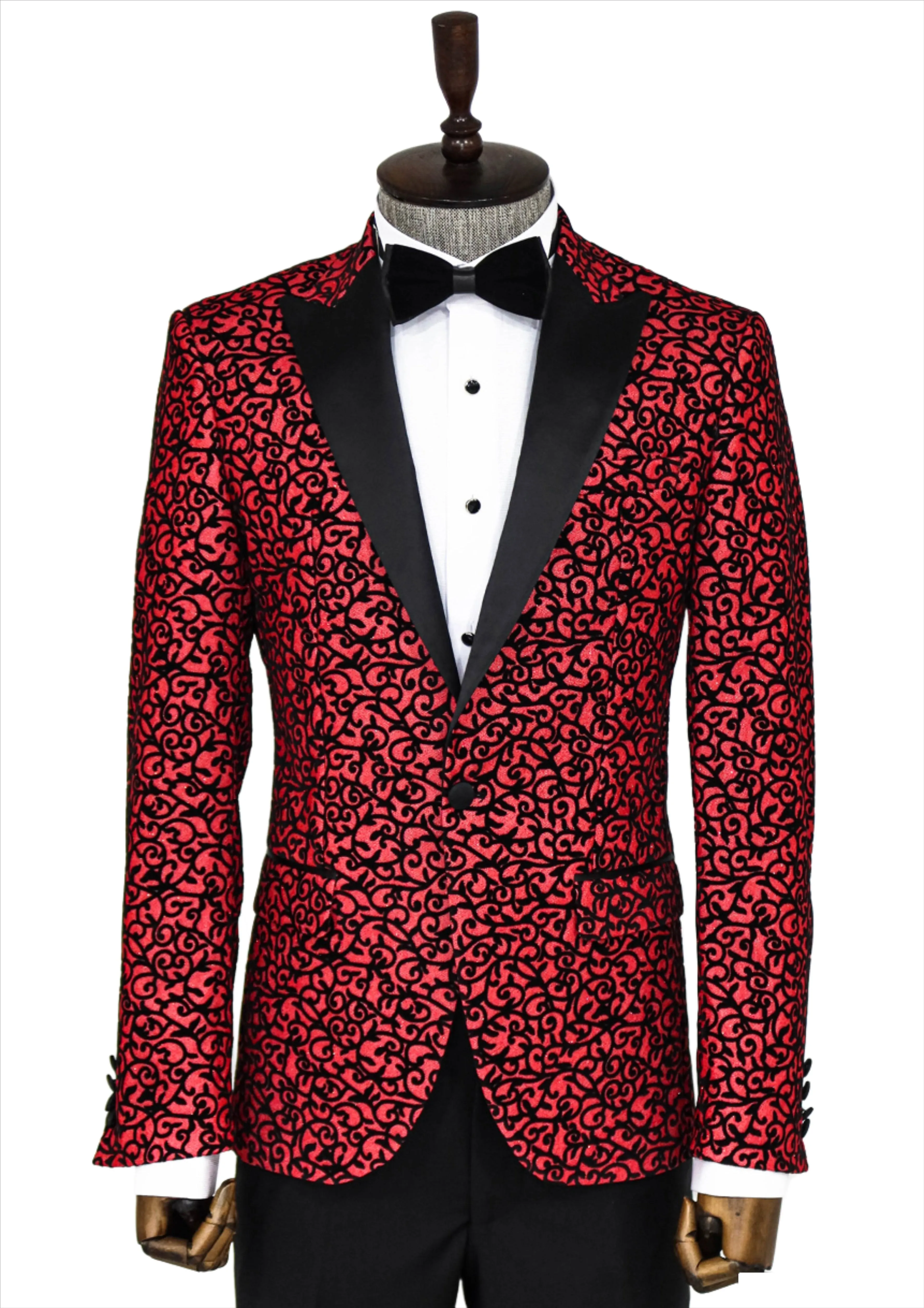 WSS Scroll Patterned Burgundy Men Prom Blazer  - Singen