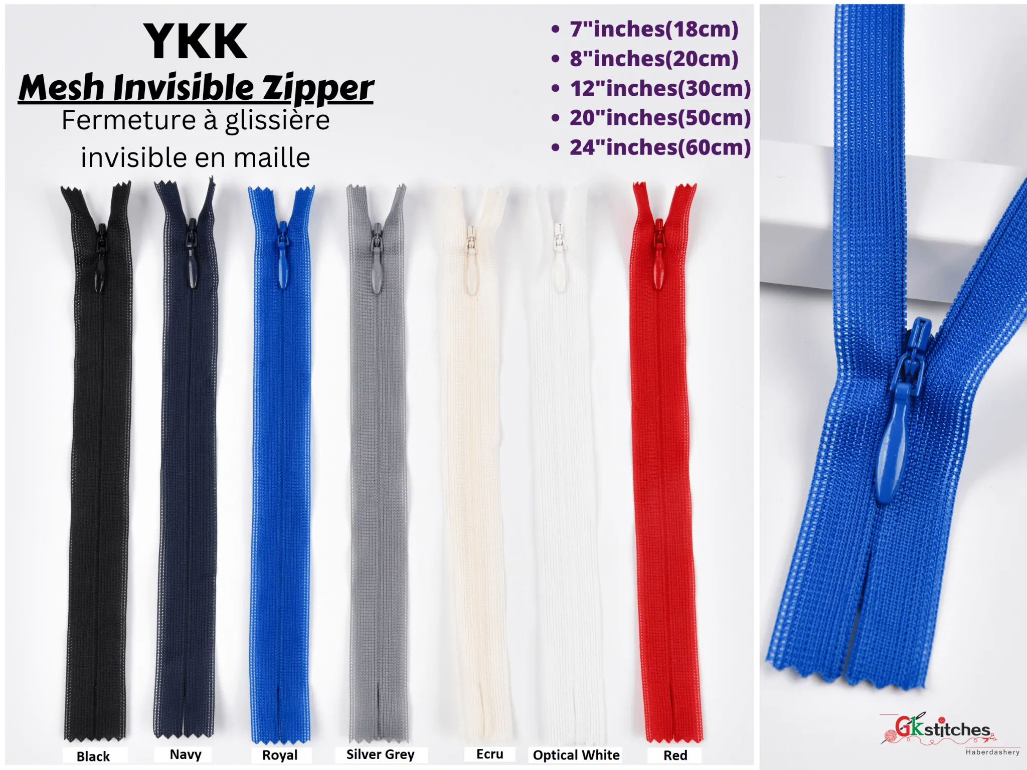 YKK Mesh Invisible  Zippers