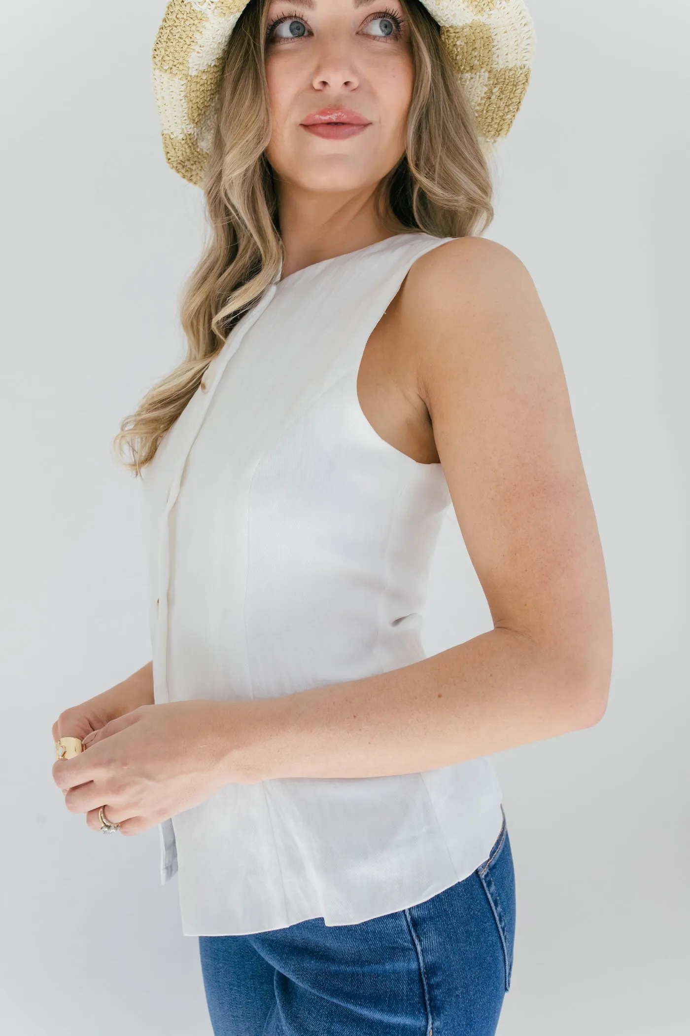 Zoella Button Down Vest - White