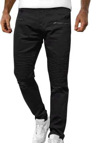 ZYXTIM Mens Straight Leg Ripped Skinny Jeans Slim Fit Solid Pleated Distressed Denim Pants Pencil Tapered Trousers